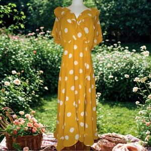 Lane Bryant Yellow Polka Dot Maxi Dress